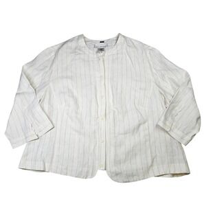 Evan-Picone Pinstripe Linen Button Ligthweight Crop Top Plus Size White 20W